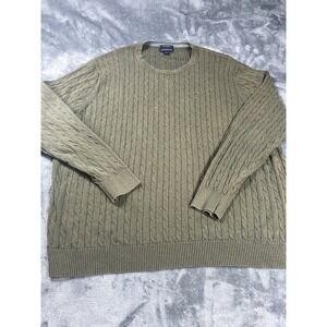 Lands End Sweater Mens 2XL Green Fisherman Cable Knit Chunky Crewneck Grandpa